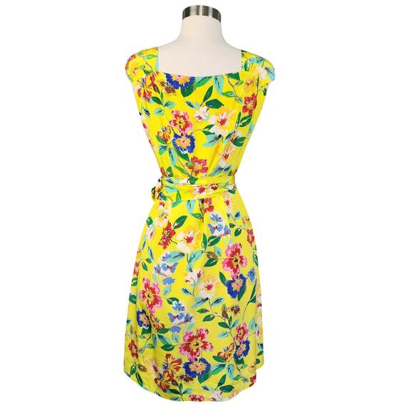 Kate Spade Womens Cathleen Silk Wrap Dress Size 6 Yellow Floral Brunch Designer - Picture 6 of 16